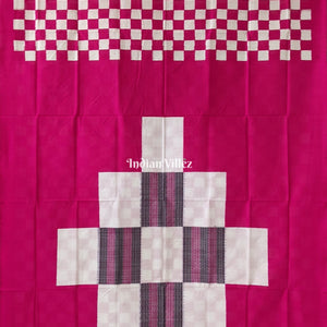 White Pink Pasapali Sambalpuri Ikat Silk Saree