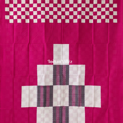 White Pink Pasapali Sambalpuri Ikat Silk Saree