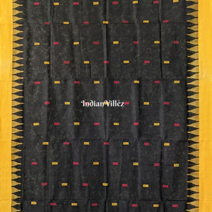 Black Sambalpuri Cotton Tissue Bomkai Saree With Fish Motif