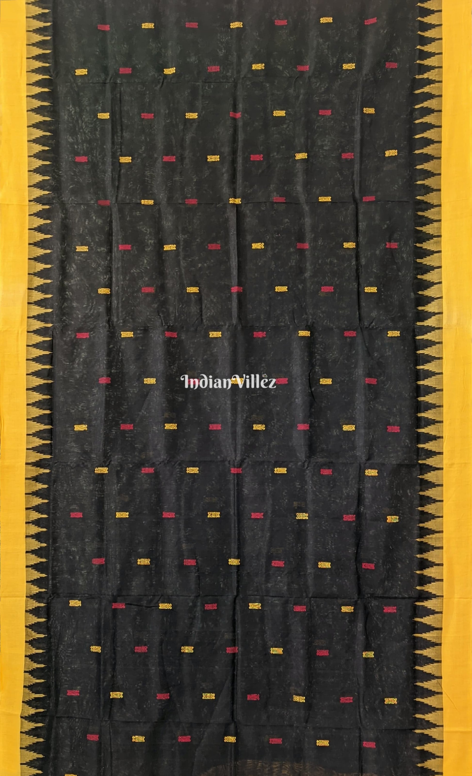 Black Sambalpuri Cotton Tissue Bomkai Saree With Fish Motif