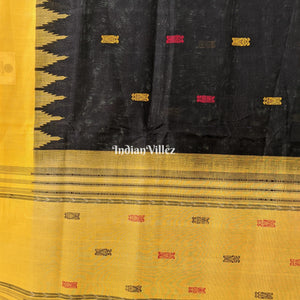 Black Sambalpuri Cotton Tissue Bomkai Saree With Fish Motif