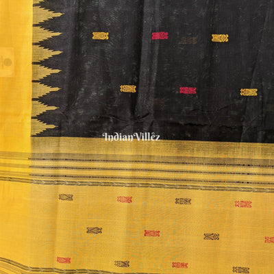 Black Sambalpuri Cotton Tissue Bomkai Saree With Fish Motif