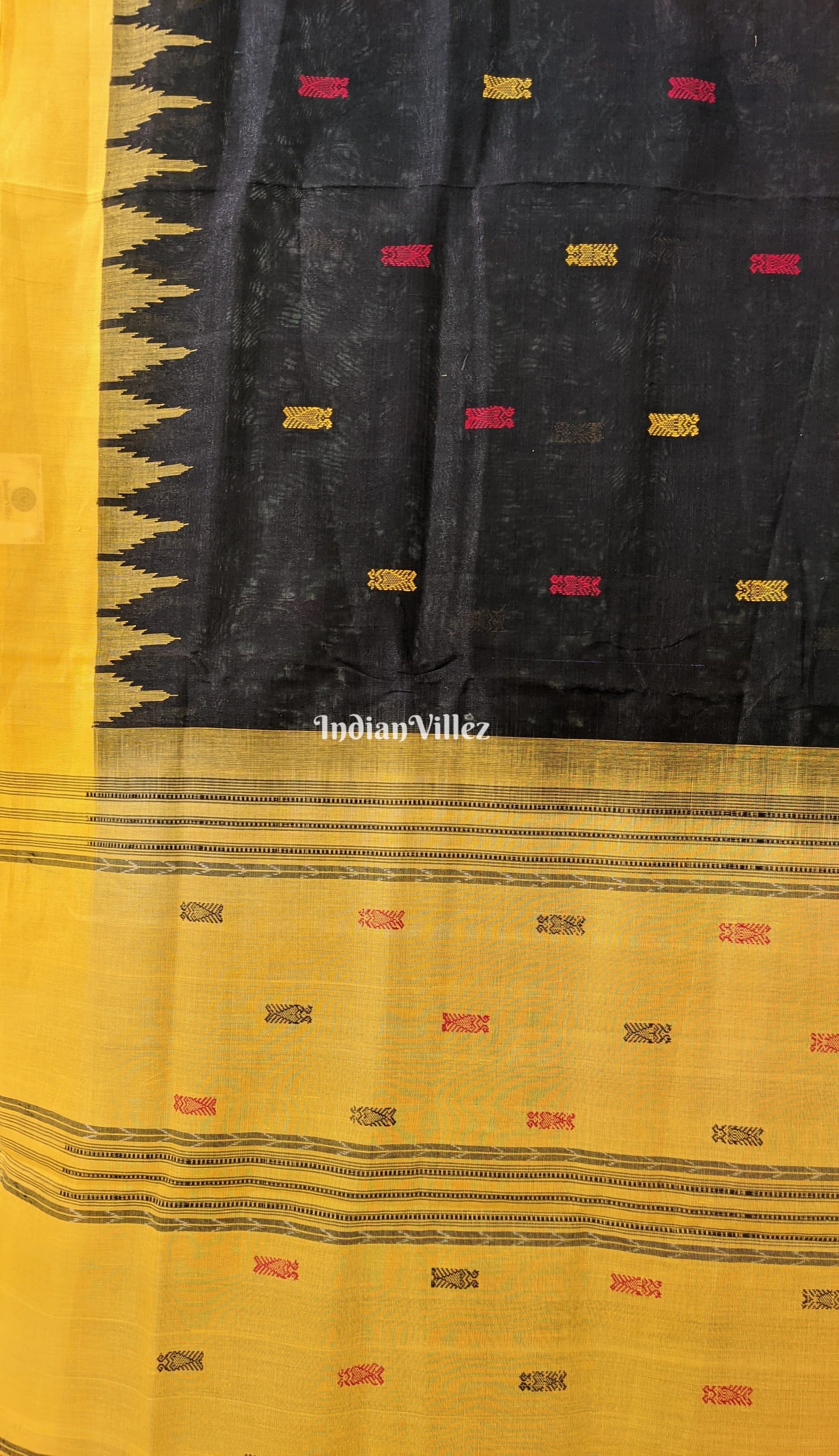 Black Sambalpuri Cotton Tissue Bomkai Saree With Fish Motif