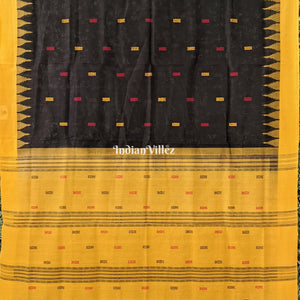 Black Sambalpuri Cotton Tissue Bomkai Saree With Fish Motif