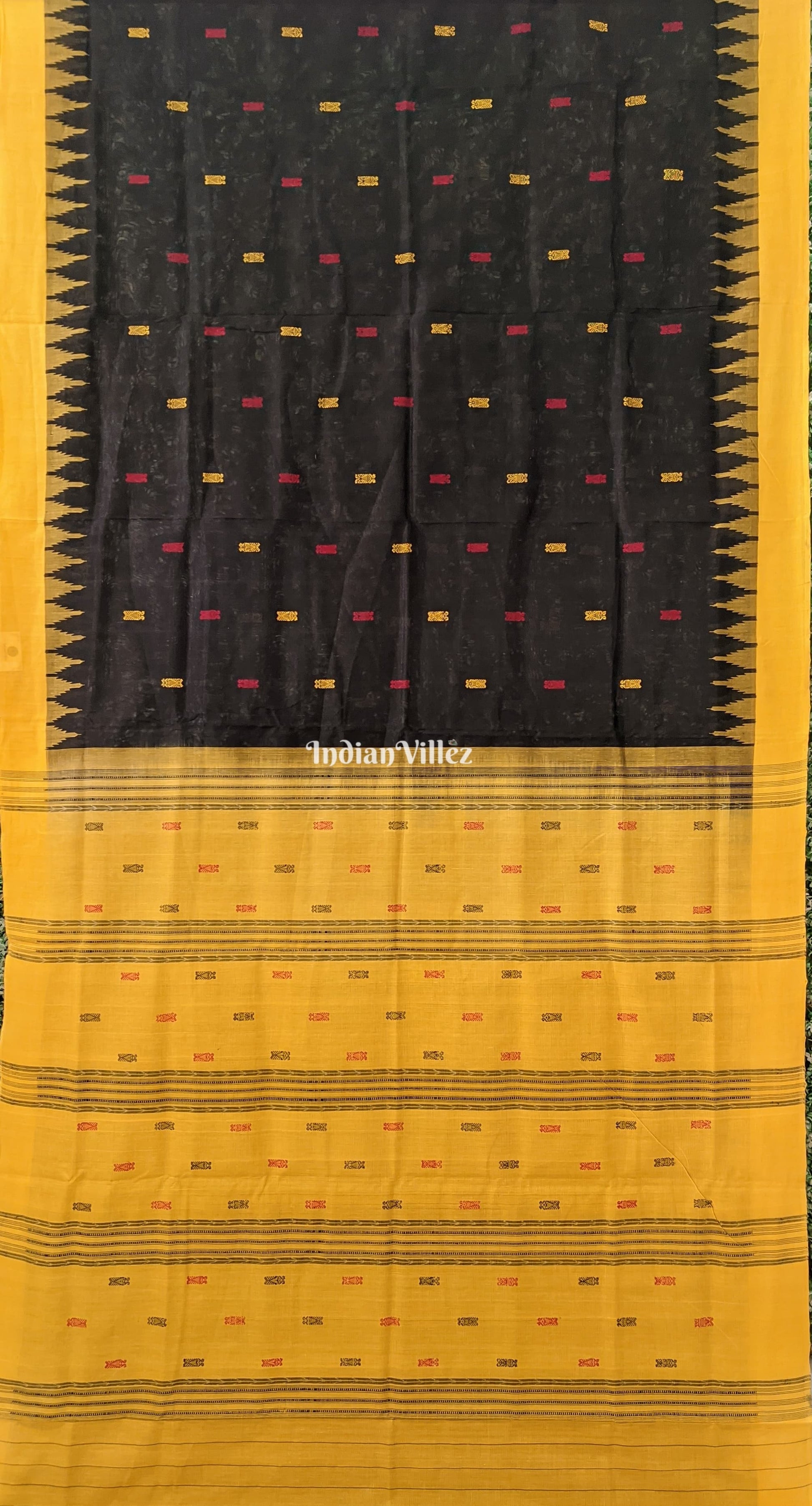 Black Sambalpuri Cotton Tissue Bomkai Saree With Fish Motif