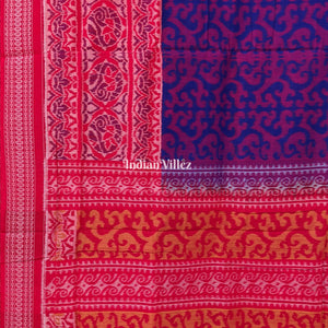 Blue & Maroon Odisha Ikat Sambalpuri Pure Cotton Saree