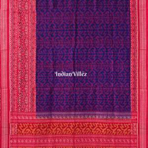 Blue & Maroon Odisha Ikat Sambalpuri Pure Cotton Saree