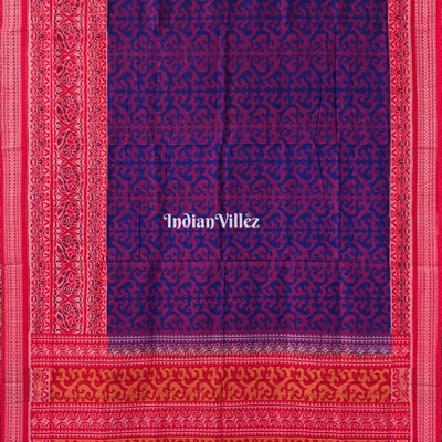 Blue & Maroon Odisha Ikat Sambalpuri Pure Cotton Saree