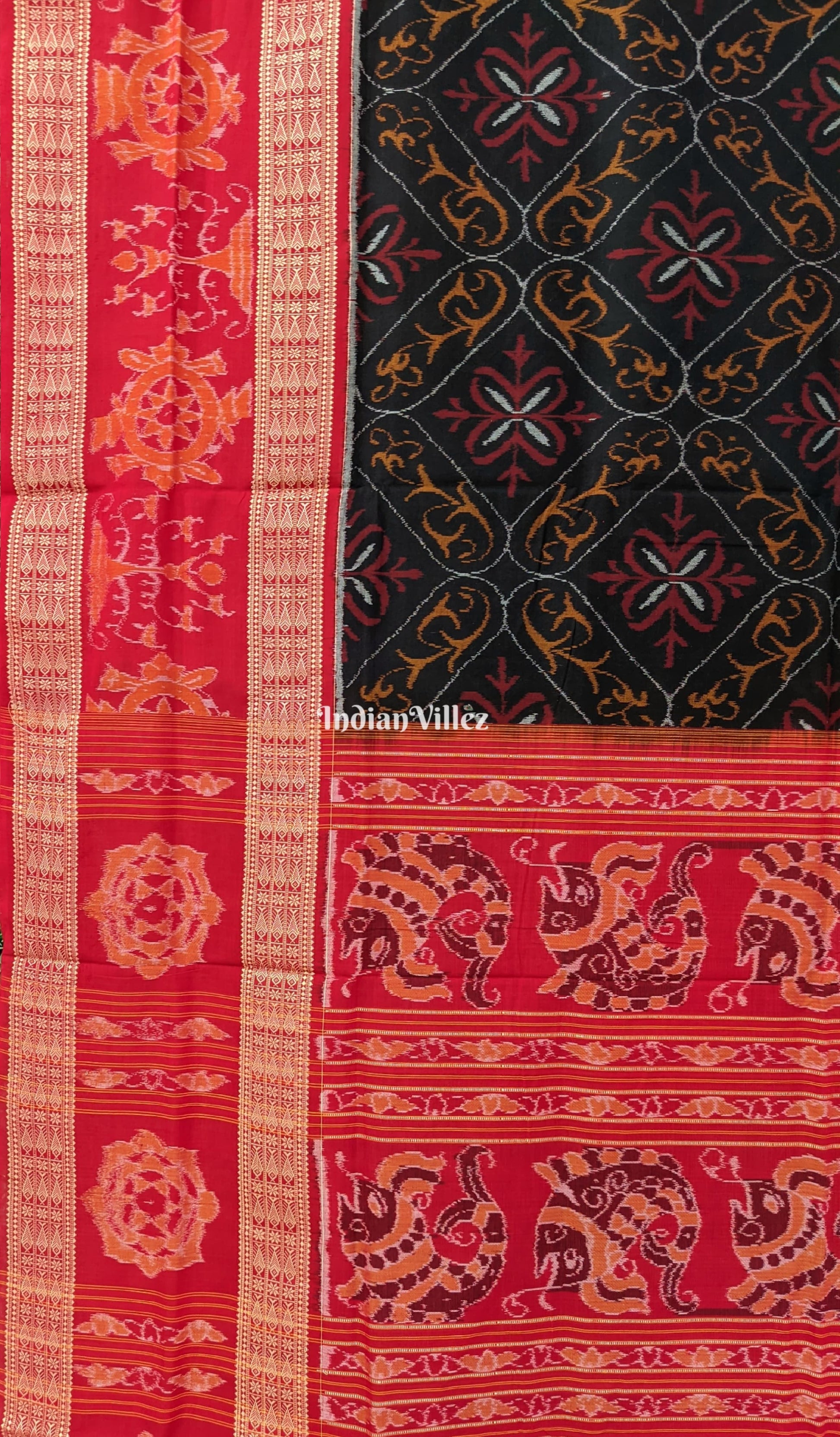 Black Odisha Ikat Sambalpuri Pure Cotton Saree