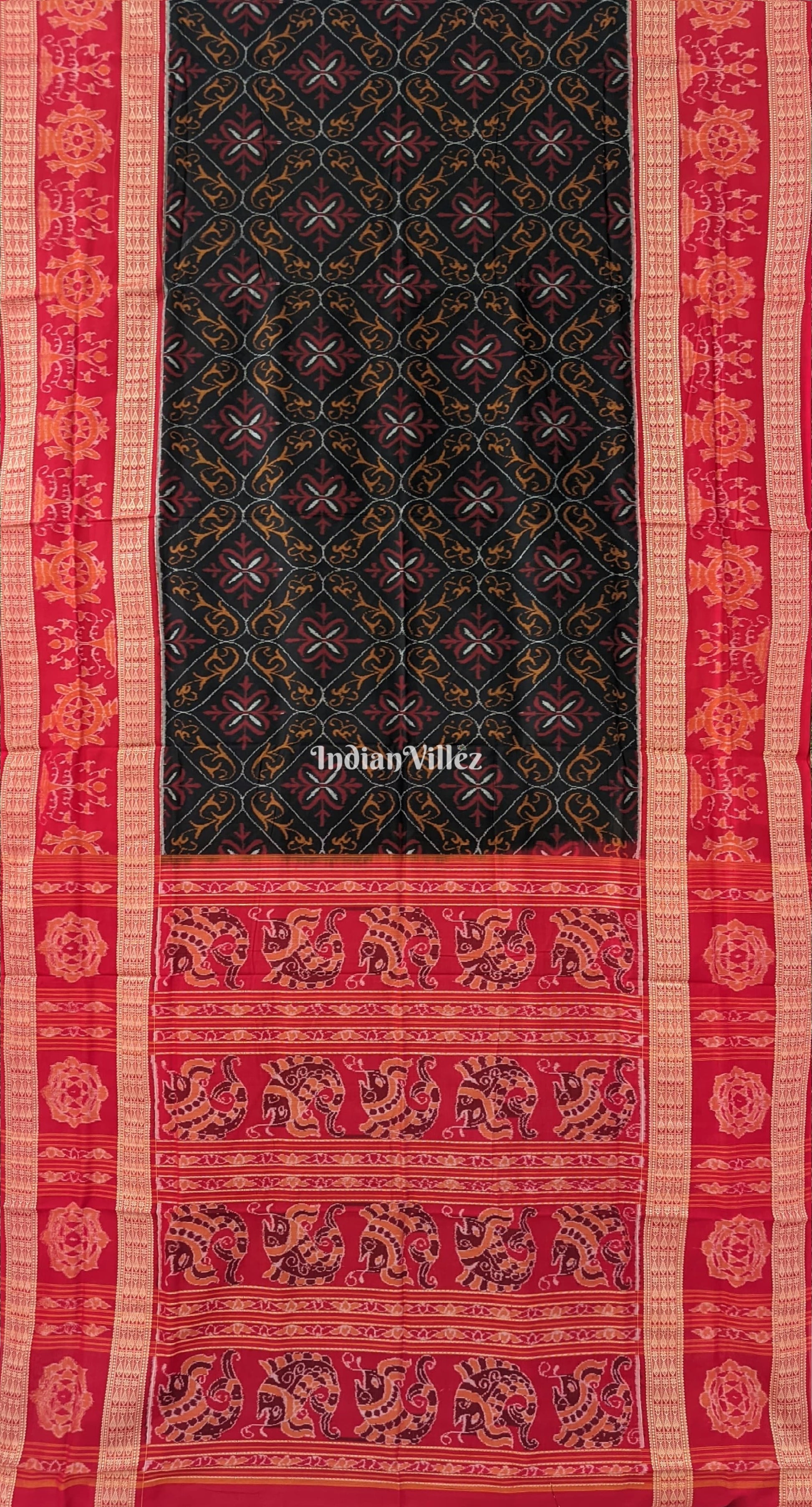 Black Odisha Ikat Sambalpuri Pure Cotton Saree