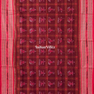 Red Yoga Mudrasana Sambalpuri Cotton Saree
