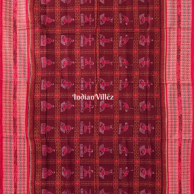 Red Yoga Mudrasana Sambalpuri Cotton Saree
