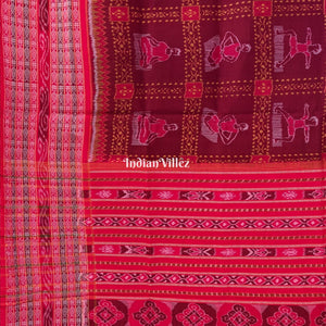 Red Yoga Mudrasana Sambalpuri Cotton Saree