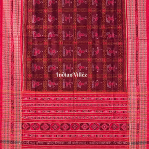 Red Yoga Mudrasana Sambalpuri Cotton Saree