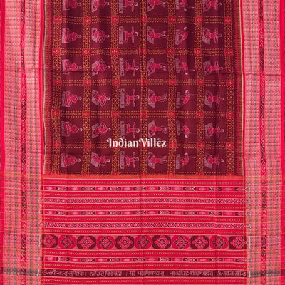 Red Yoga Mudrasana Sambalpuri Cotton Saree