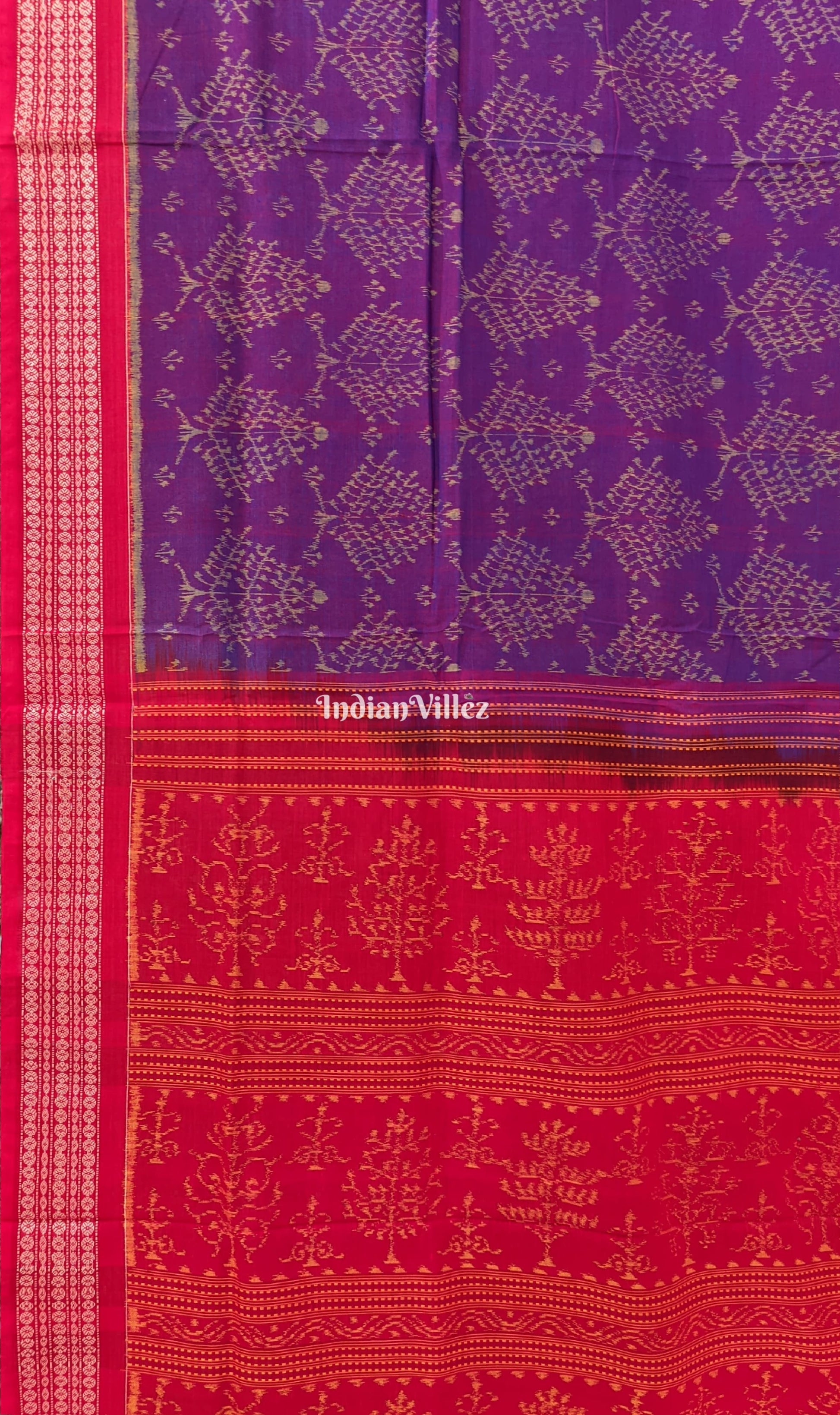 Deep Purple Odisha Ikat Sambalpuri Pure Cotton Saree