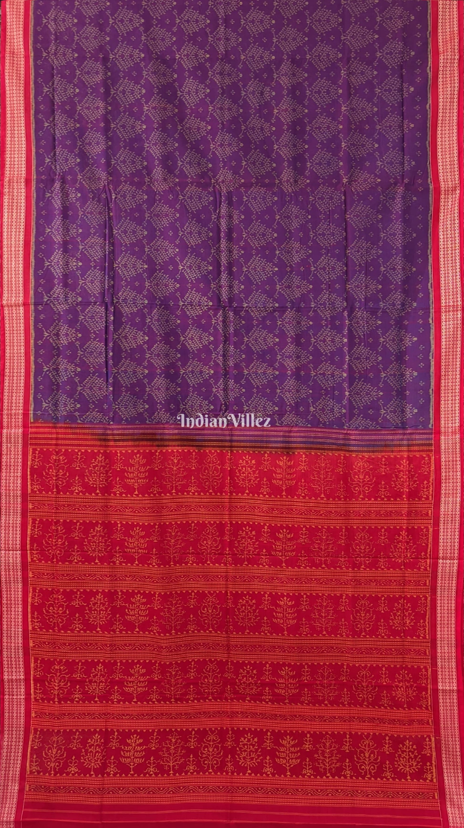 Deep Purple Odisha Ikat Sambalpuri Pure Cotton Saree