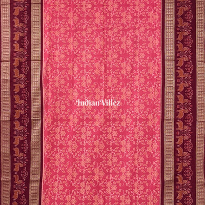 Pink Flora Motif Sambalpuri Cotton Saree