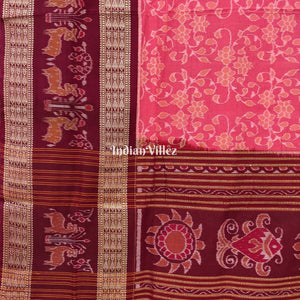 Pink Flora Motif Sambalpuri Cotton Saree
