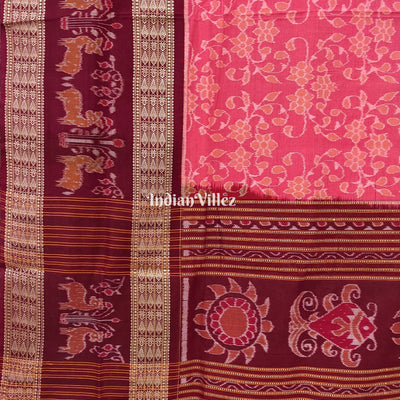 Pink Flora Motif Sambalpuri Cotton Saree