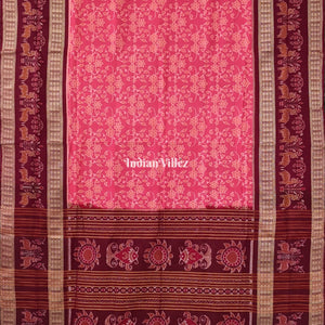 Pink Flora Motif Sambalpuri Cotton Saree