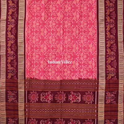 Pink Flora Motif Sambalpuri Cotton Saree