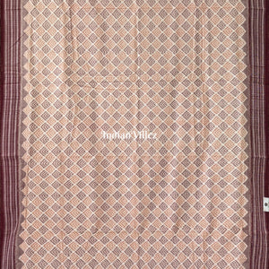 White Dark Maroon Sambalpuri Ikat Cotton Saree