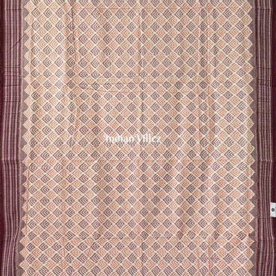 White Dark Maroon Sambalpuri Ikat Cotton Saree