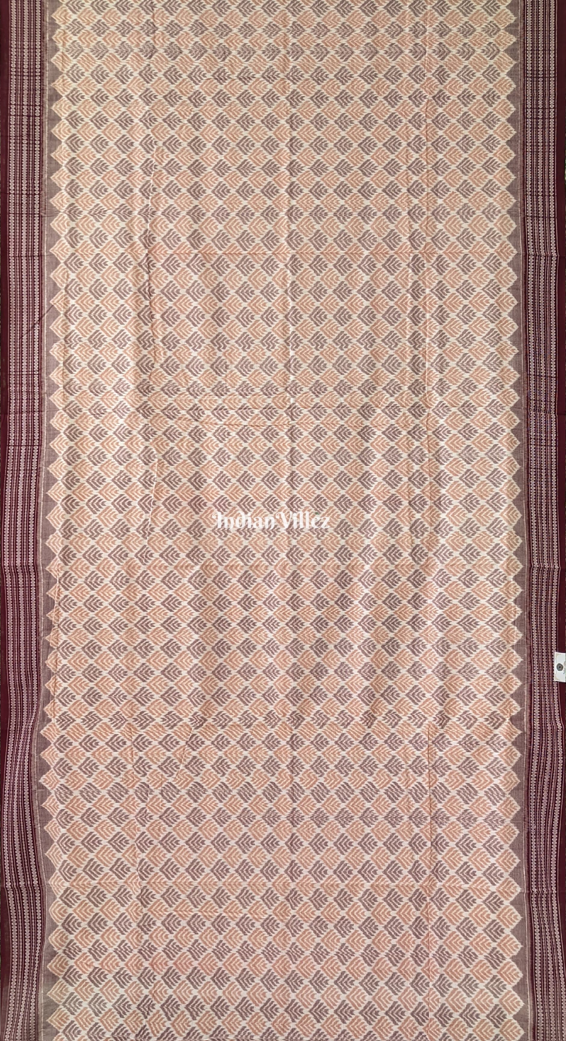 White Dark Maroon Sambalpuri Ikat Cotton Saree