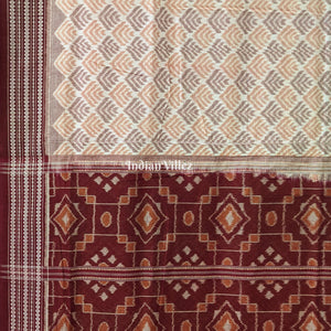 White Dark Maroon Sambalpuri Ikat Cotton Saree