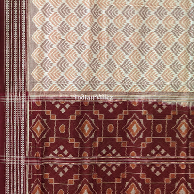 White Dark Maroon Sambalpuri Ikat Cotton Saree