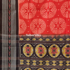 Orange Pure Sambalpuri Ikat Cotton Saree