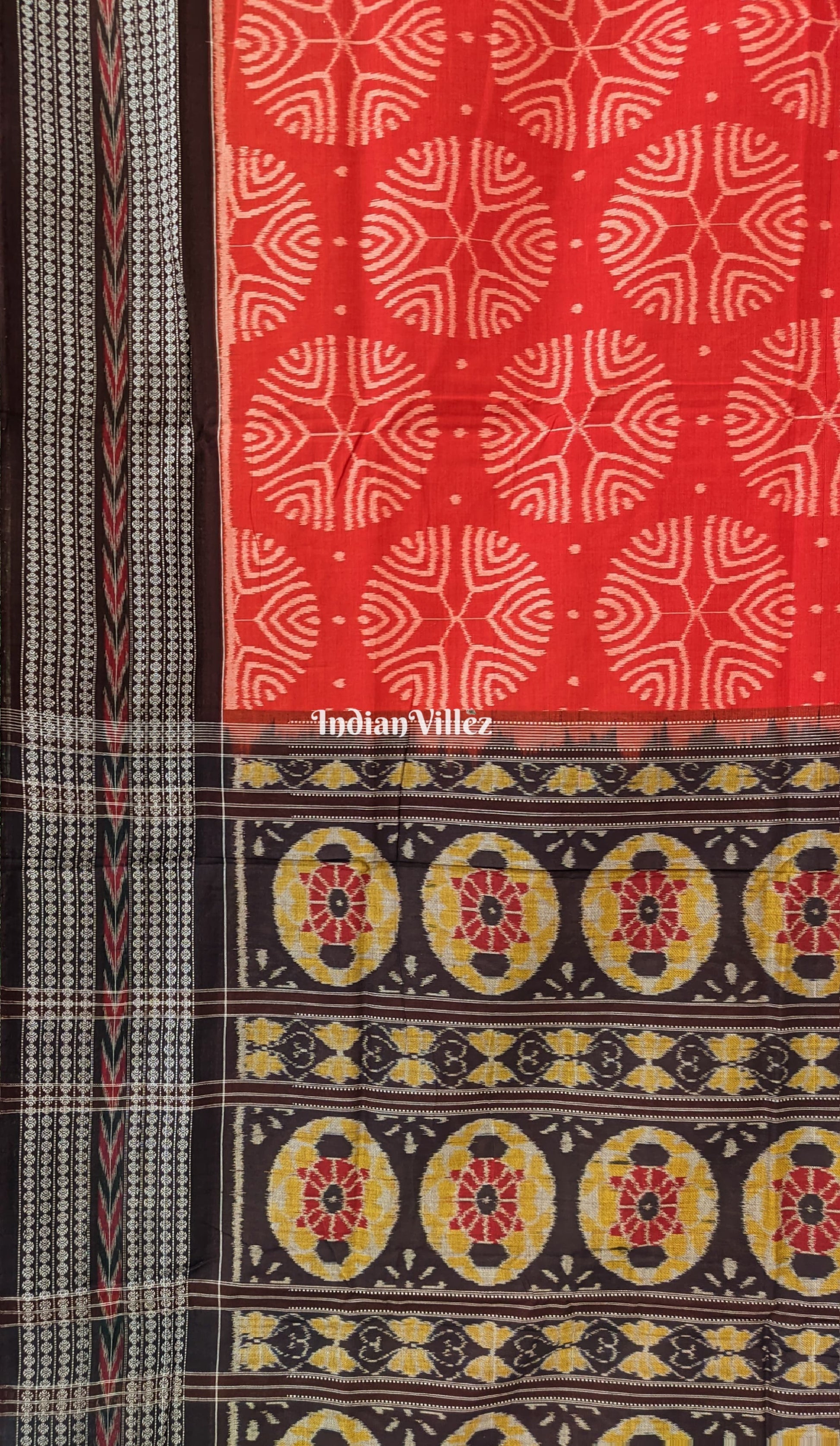 Orange Pure Sambalpuri Ikat Cotton Saree