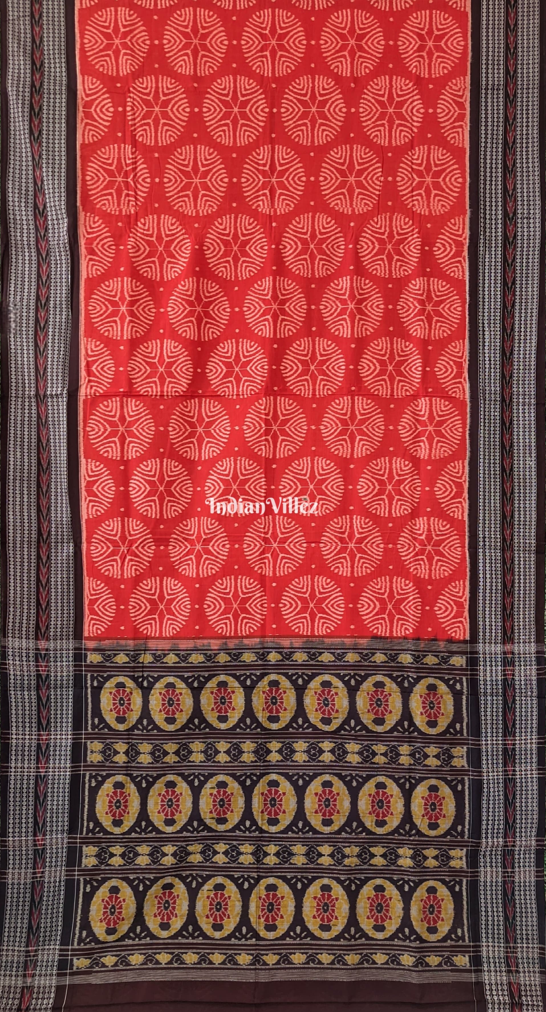 Orange Pure Sambalpuri Ikat Cotton Saree