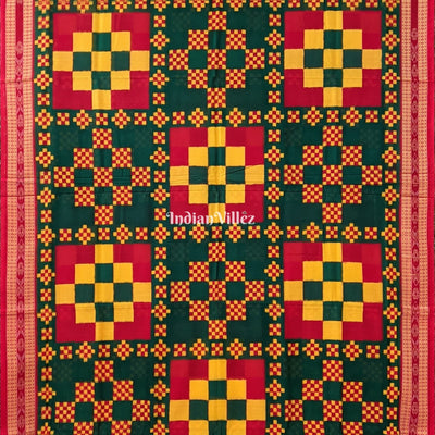 Red Yellow Sambalpuri Ikat Pasapalli Cotton Saree