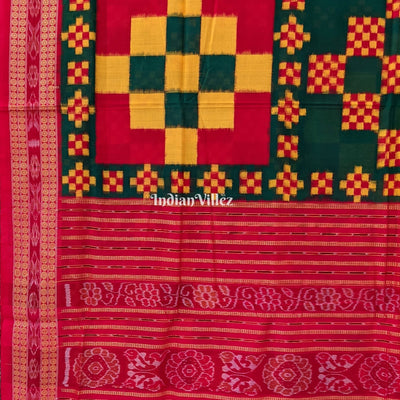 Red Yellow Sambalpuri Ikat Pasapalli Cotton Saree