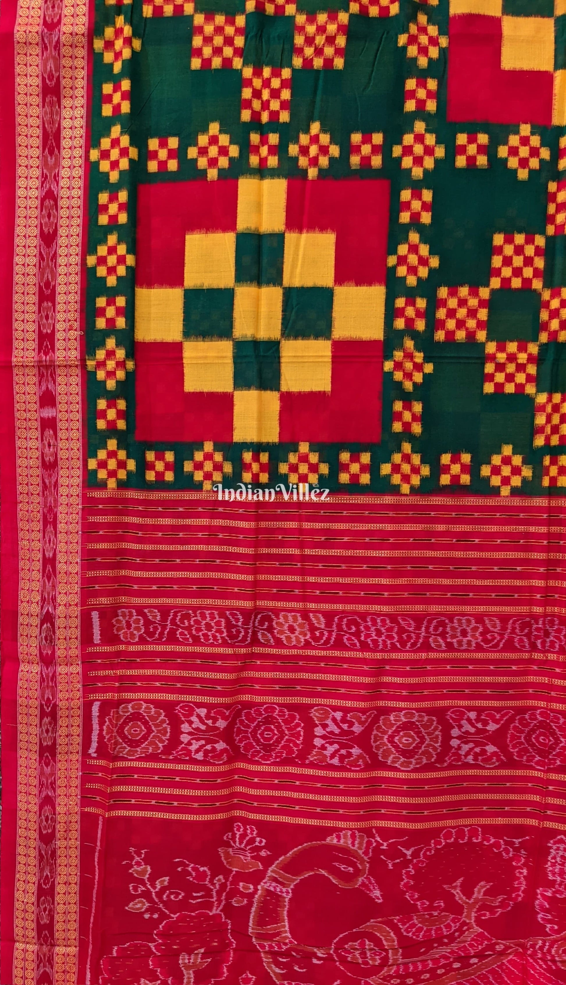 Red Yellow Sambalpuri Ikat Pasapalli Cotton Saree
