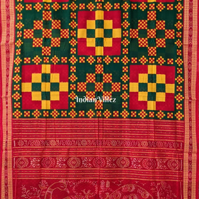 Red Yellow Sambalpuri Ikat Pasapalli Cotton Saree