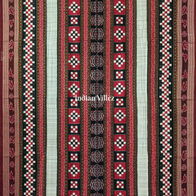 Red Black Pasapalli Theme Sambalpuri Cotton Saree