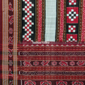 Red Black Pasapalli Theme Sambalpuri Cotton Saree
