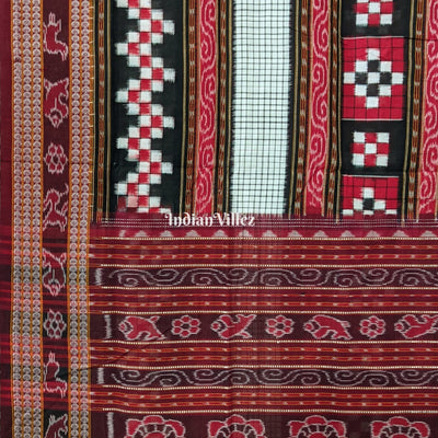 Red Black Pasapalli Theme Sambalpuri Cotton Saree