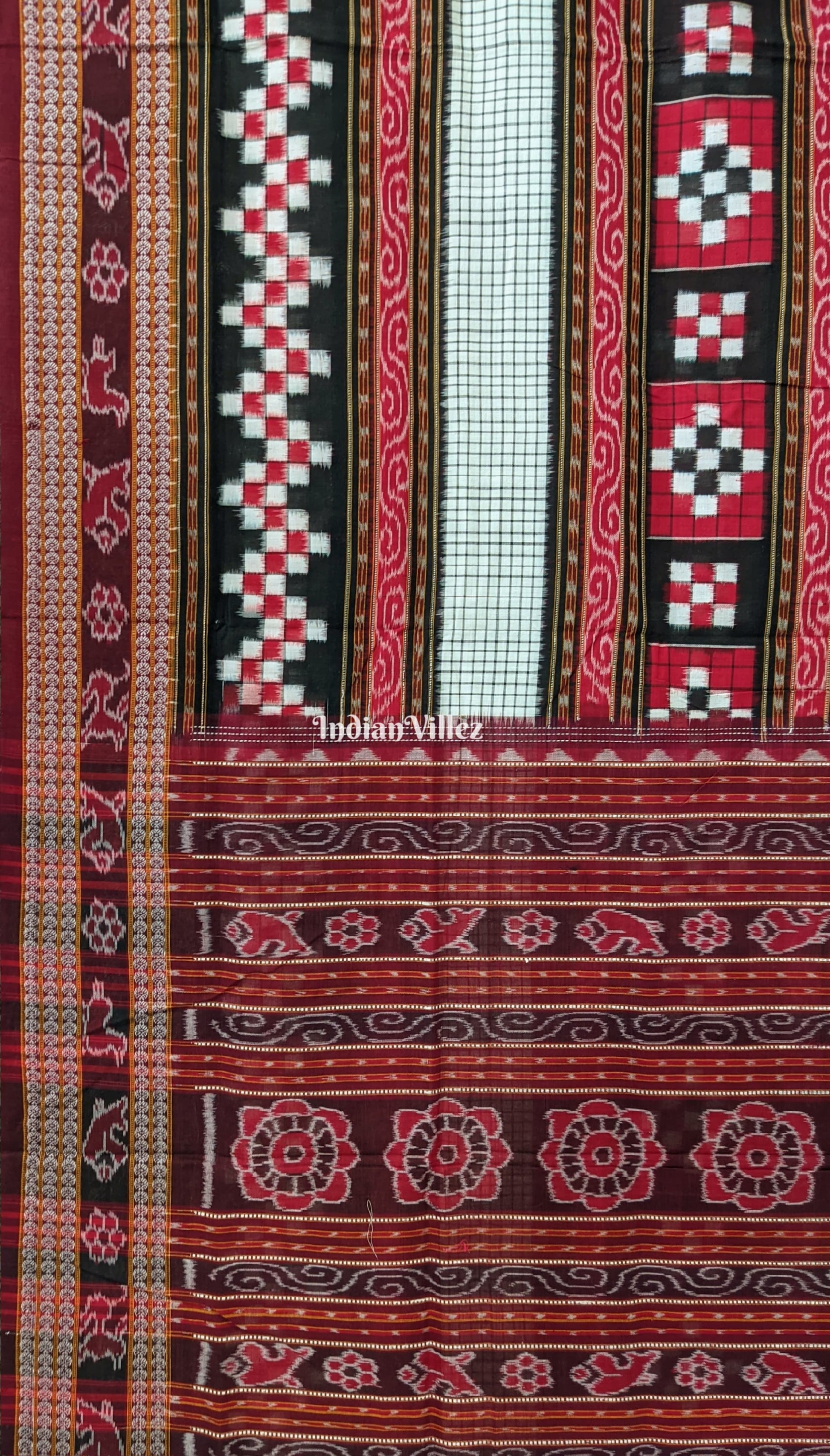 Red Black Pasapalli Theme Sambalpuri Cotton Saree