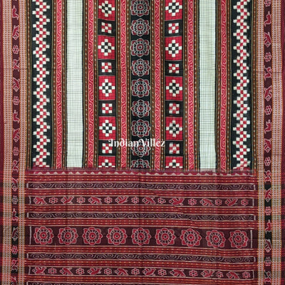 Red Black Pasapalli Theme Sambalpuri Cotton Saree