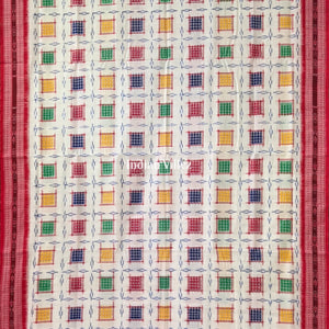 White Ashwini Theme Sambalpuri Cotton Saree