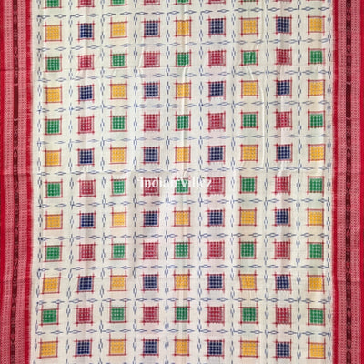 White Ashwini Theme Sambalpuri Cotton Saree