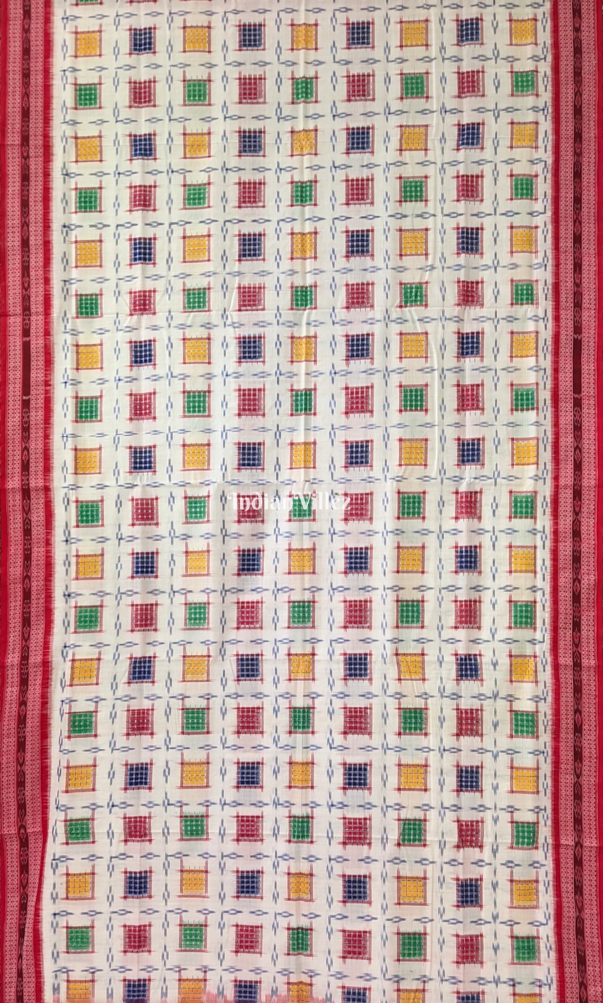 White Ashwini Theme Sambalpuri Cotton Saree