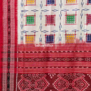 White Ashwini Theme Sambalpuri Cotton Saree