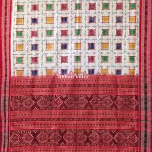 White Ashwini Theme Sambalpuri Cotton Saree