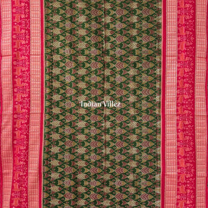 Green Odisha Ikat Sambalpuri Pure Cotton Saree With Fish Motif