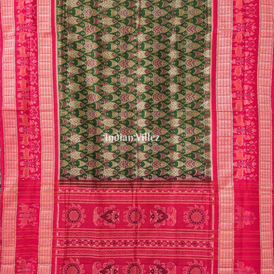 Green Odisha Ikat Sambalpuri Pure Cotton Saree With Fish Motif